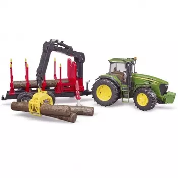 Трактор John Deere c прицепом с манипулятором и 4 бревнами BRUDER 03-054