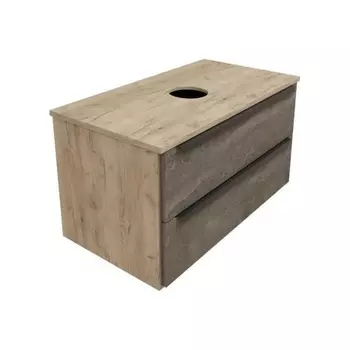 Тумба подвесная Teymi Helmi 85, 2 ящика с доводчиком, серый камень/дуб T60309