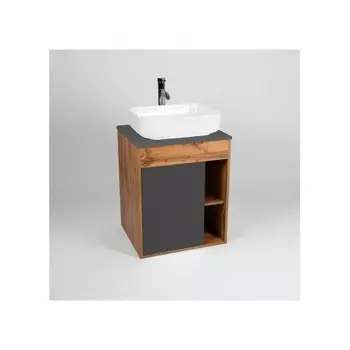 Тумба VIANT "Бостон" 1 ств со столешницей L65 подвесная графит 500х655х636 (VBOS65NG-T1STP)