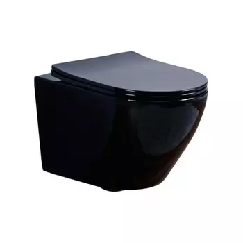 Унитаз OLIVE'S подвесной, черный глянец, сиденье дюропласт PLAZA (PL30117DP)