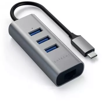 USB-хаб Satechi Type-C 2-in-1 USB 3.0 Aluminum 3 Port Hub and Ethernet Port. Интерфейс Type-C. Цвет серый космос.