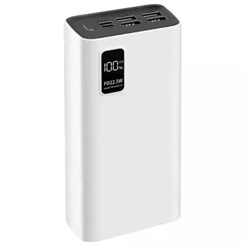 Внешний аккумулятор PERO PB07 30000 mAh, Li-Pol, output USB-C + 4 USB-A, белый