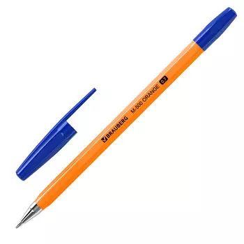 143448, (цена за 50 шт.) Ручка шариковая BRAUBERG "M-500 ORANGE", СИНЯЯ, корпус оранжевый, узел 0,7 мм, линия письма 0,35 мм, 143448