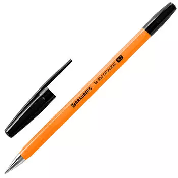 143449, (цена за 50 шт.) Ручка шариковая BRAUBERG "M-500 ORANGE", ЧЕРНАЯ, корпус оранжевый, узел 0,7 мм, линия письма 0,35 мм, 143449