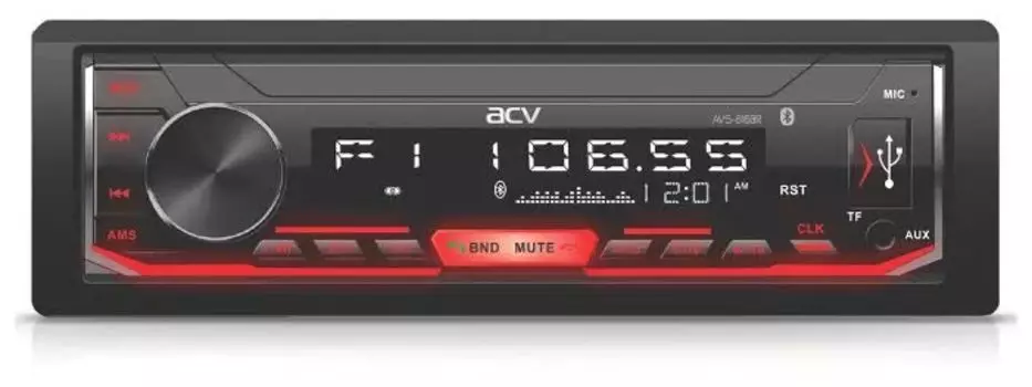 Автомагнитола ACV AVS-816BR 1din/красная/Bluetooth/USB/AUX/SD/FM/4*50