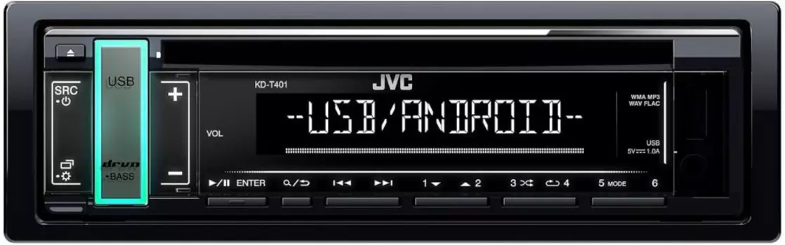Автомагнитола CD JVC KD-T401 1DIN 4x50Вт