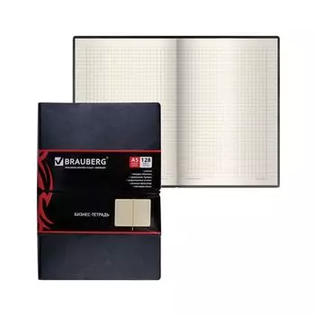 Бизнес-блокнот BRAUBERG, А5, 148х218 мм, Black Jack, гладкий кожзам, резинка, клетка, 128 л., черный, 125240