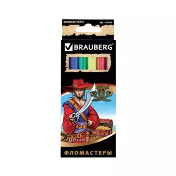 Фломастеры BRAUBERG Корсары, 6 цветов, вентилируемый колпачок, картонная упаковка с золотистым тиснением, 150563, (12 шт.)