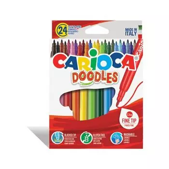 Фломастеры CARIOCA (Италия) "Doodles", 24 цвета, суперсмываемые, 42315