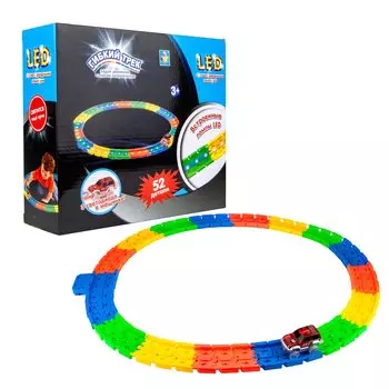 Гибкий трек 1TOY "LED со светодиодными лампами" 52 дет. (49 дет.c LED ламп.,1 машинка).