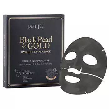 Гидрогелевая маска для лица с черным жемчугом Petitfee Black Pearl &amp; Gold Hydrogel Mask Pack