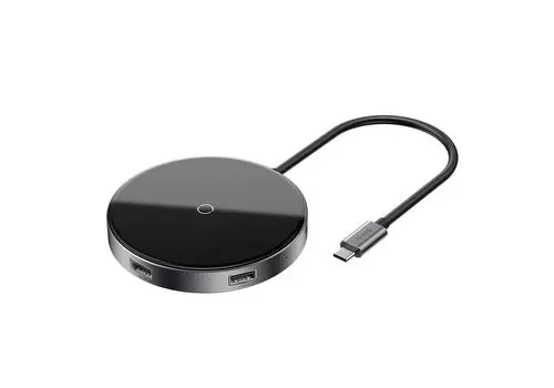 Хаб-разветвитель USB Baseus Circular Mirror Wireless Charger Type-C to USB 3.0 USB2.0x3 Type-C PD Deep Gray WXJMY-0G