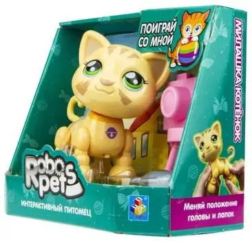 Игрушка интерактивная 1TOY Robo Pets Милашка котенок, песочный