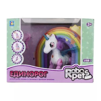 Игрушка интерактивная 1TOY Robo Pets Робо-единорог, бело-розовый