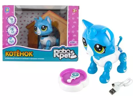 Игрушка интерактивная 1TOY Robo Pets Робо-котенок, бело-голубой