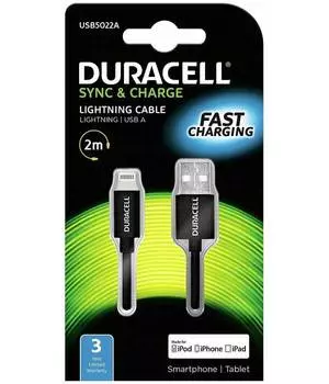 Кабель Duracell lightning MFI, 2м, TPU, Fast charging, черный, USB5022A-RU