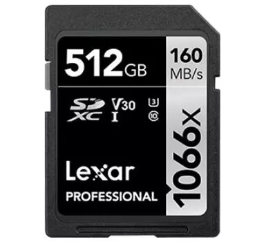 Карта памяти 512Gb Lexar Professional 1066x SDXC Class 10 UHS-I U3 V30 (160/120 MB/s)