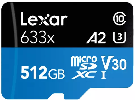 Карта памяти Lexar micro SDXC 512Gb High-Performance 633x UHS-I U3 V30 A2 + ADP (100/70 MB/s)
