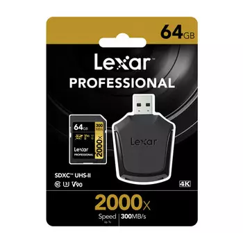 Карта памяти Lexar Professional 64Gb 2000x SDXC UHS-II U3 V90 (300/260 MB/s)