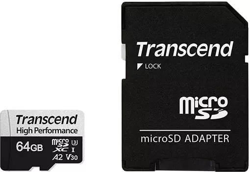 Карта памяти micro SDXC Transcend 64Gb 330S UHS-I U3 V30 A2 + ADP (100/85 Mb/s)