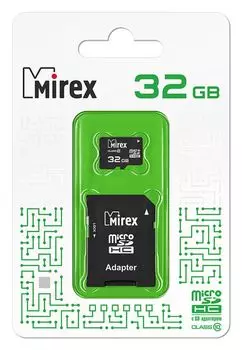 Карта памяти Mirex microSDHC 32Gb Class 10 + SD adapter (13613-AD10SD32)