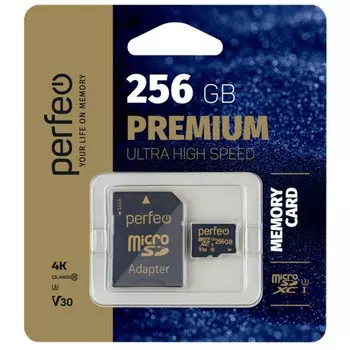 Карта памяти Perfeo microSDXC 256Gb High-Capacity Class 10 UHS-1 V30 PF256GMCSX10V30A + adapter