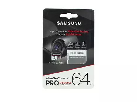 Карта памяти Samsung microSDHC PRO End 64Gb+SD adapter (MB-MJ64GARU)