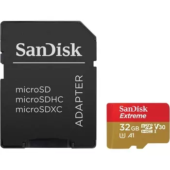 Карта памяти SanDisk Extreme microSDHC 32GB + SD Adapter + Rescue Pro Deluxe 100MB/s A1 C10 V30 UHS-I U3