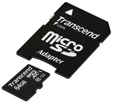 Карта памяти Transcend Micro SDHC Card 64GB class10 U1 w/adapter (TS64GUSDU1)