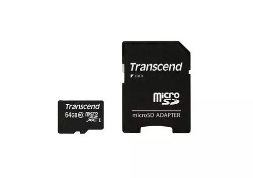 Карта памяти Transcend microSDXC 64Gb Class 10 + SD adapter (TS64GUSDXC10)