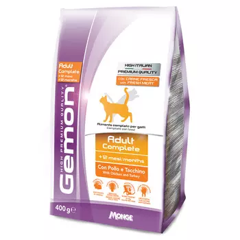 Корм сухой Gemon Cat для взрослых кошек с курицей и индейкой 400г