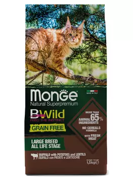 Корм сухой Monge Cat BWild GRAIN FREE беззерновой из мяса буйвола для крупных кошек всех возрастов 1,5 кг