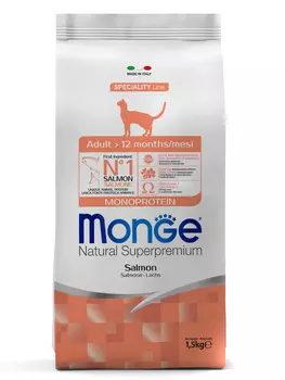 Корм сухой Monge Cat для взрослых кошек с лососем 1,5 кг