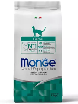 Корм сухой Monge Cat Hairball для кошек для выведения шерсти 1,5 кг