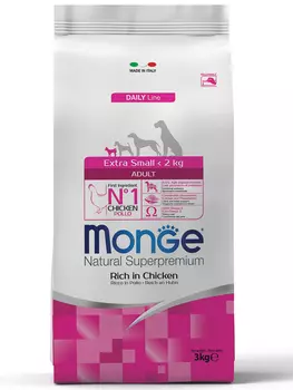 Корм сухой Monge Dog Extra Small для взрослых собак миниатюрных пород с курицей 3 кг