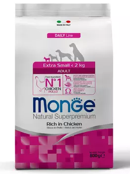 Корм сухой Monge Dog Extra Small для взрослых собак миниатюрных пород с курицей 800г