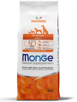 Корм сухой Monge Dog Monoprotein для собак всех пород утка с рисом и картофелем 12 кг