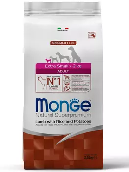Корм сухой Monge Dog Speciality Extra Small для взрослых собак миниатюрных пород ягненок с рисом и картофелем 2,5 кг