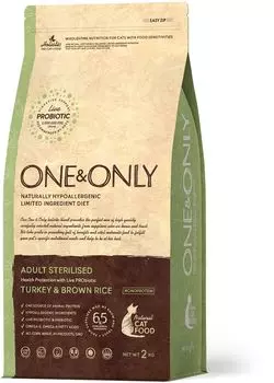 Корм сухой ONE&amp;ONLY Turkey &amp; Brown Rice Adult Sterilised индейка с бурым рисом для стерилизованных кошек 400 г