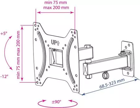 Кронштейн для телевизора Kromax OPTIMA-204 черный 15"-42" макс.25кг настенный поворотно-выдвижной и наклонный