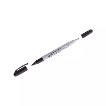 Маркер перманентный CROWN двусторонний Multi Marker Twin, ЧЕРНЫЙ, скошенный наконечник, 2 мм/1 мм, P-800W, (24 шт.)