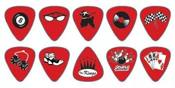 Медиаторы D'Andrea RPRKM RockaBilly Упаковка медиаторов, 12шт, красные, с рисунком, средние, D'Andrea