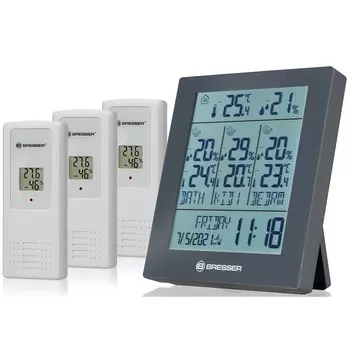 Метеостанция Bresser Temeo Hygro Quadro Prestige с тремя датчиками, серая