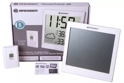 Метеостанция (настенные часы) Bresser TemeoTrend JC LCD с радиоуправлением, белая