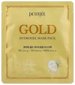 НАБОР Гидрогелевая маска для лица Petitfee ЗОЛОТО Gold Hydrogel Mask Pack, 5 шт