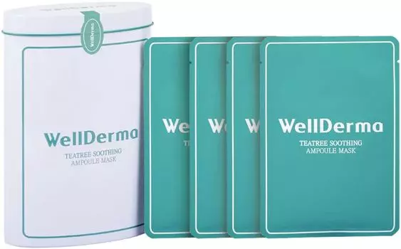 НАБОР Тканевая маска для лица WELLDERMA ЧАЙНОЕ ДЕРЕВО Teatree Soothing Ampoule Mask, 10 шт * 20 мл