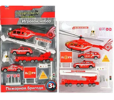 Набор транспорта "Пожарная бригада" В к-те:4 транспорта, дорожные знаки MK1059-20