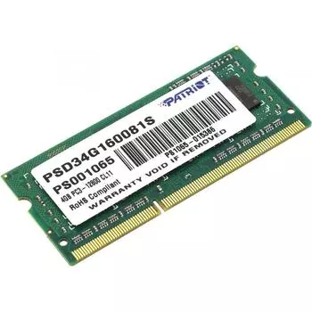 Память SO-DIMM DDR3 Patriot 4Gb 1600MHz (PSD34G160081S)
