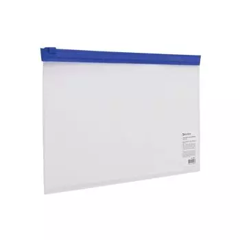Папка-конверт на молнии МАЛОГО ФОРМАТА (250х135 мм), прозрачная, молния синяя, 0,10 мм, BRAUBERG, 226032, (20 шт.)