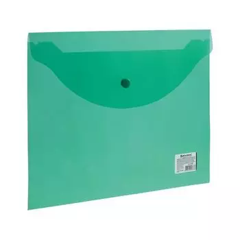 Папка-конверт с кнопкой BRAUBERG, А4, до 100 листов, прозрачная, зеленая, 0,15 мм, 221635, (45 шт.)